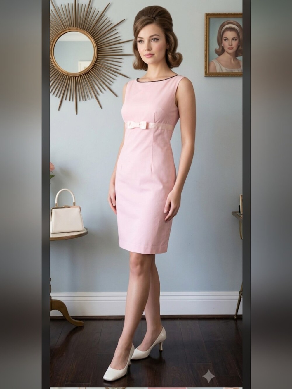 City Triangles Vintage Babydoll Empire Bow Waist Sheath Dress M 60s Mod